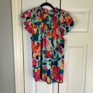 BiBi Colorful Floral Ruffle Blouse - Pink, Blue, Green
